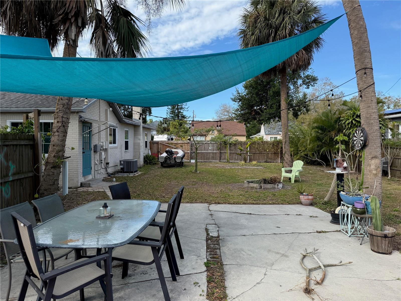Cement pad with shade.