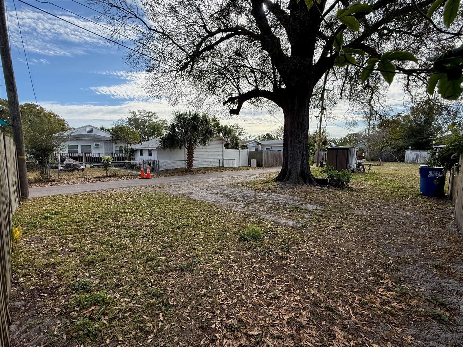 Looking toward the alley from the gate to the fenced portion of the yard.