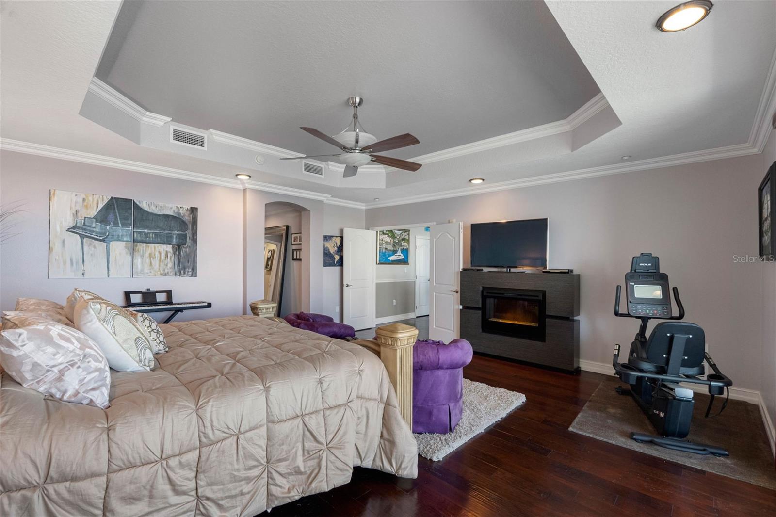 .. Master Suite Looking In From Terrace. Open Parlor Doors Back to Living Room. Bath & Dressing Area Thru Archway. The Brazilian Redwood Flooring Has A Nice Warm Feel To it. Looks Sturdy & Strong. Last A Lifetime With Proper Care.