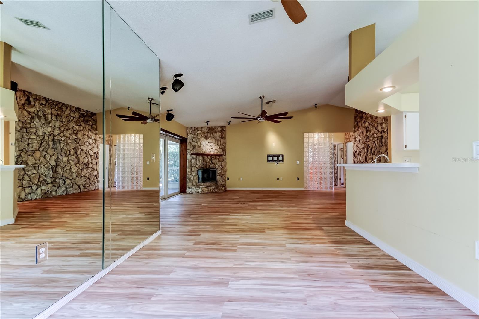 Dining Room with glass mirrors