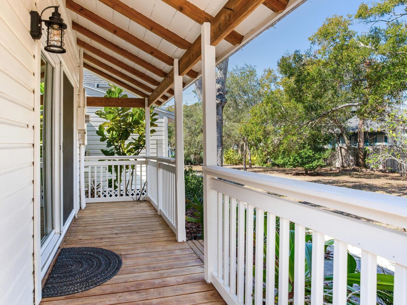 Newly rebuilt side porch with entrance to kitchen