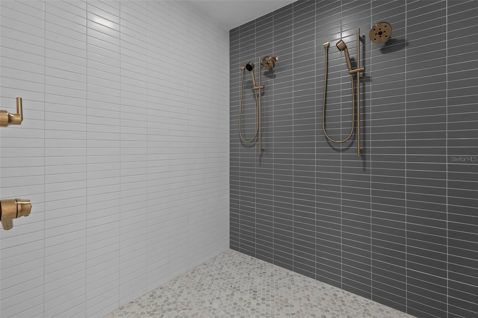 Huge Shower with dual gold showerheads