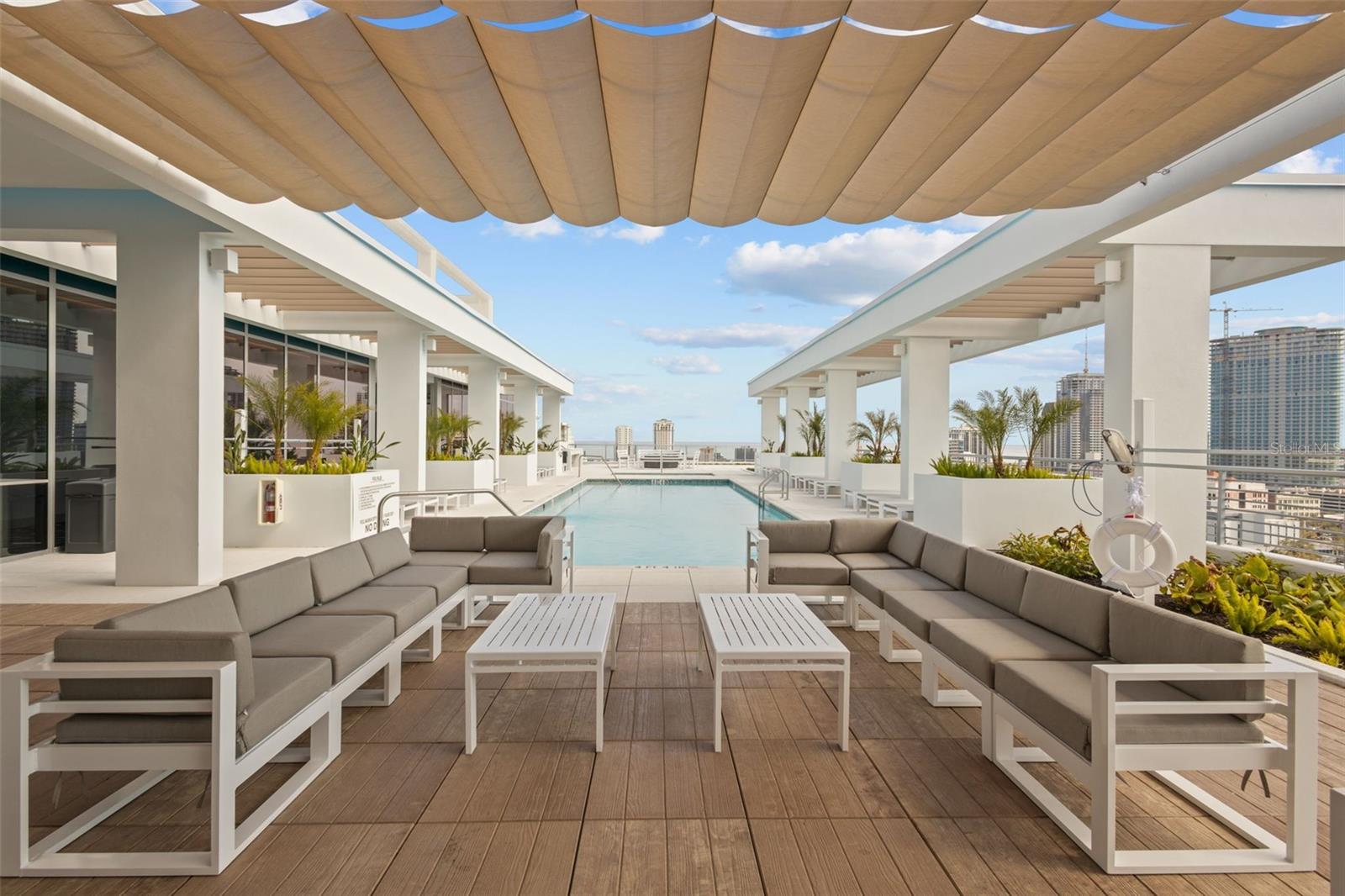 Heated saltwater rooftop pool with stunning panoramic views over Tampa Bay and Downtown St. Petersburg.