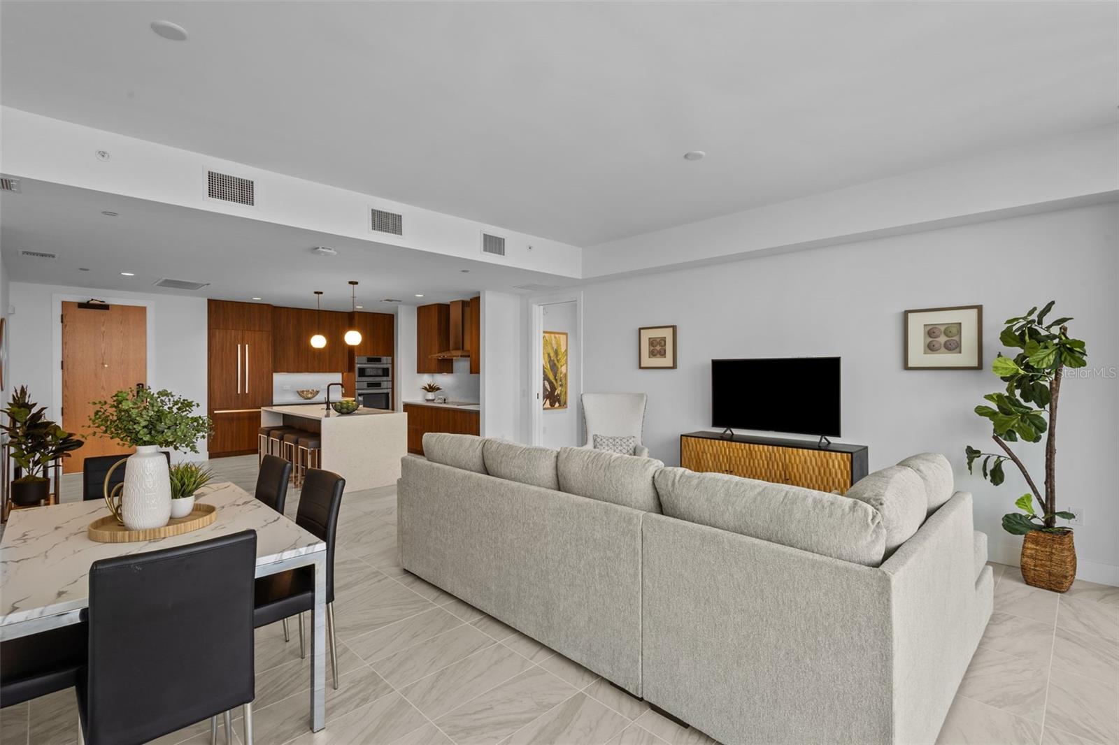 Great room is fully open to kitchen