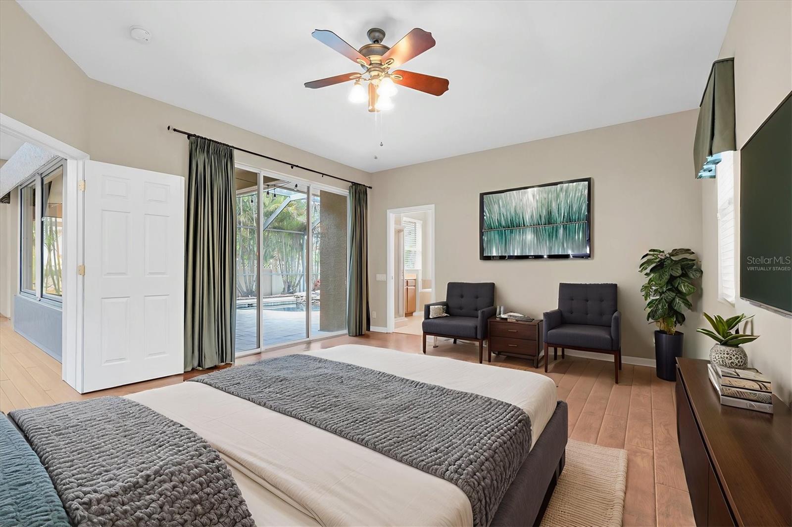 Virtually staged 1st floor primary bedroom