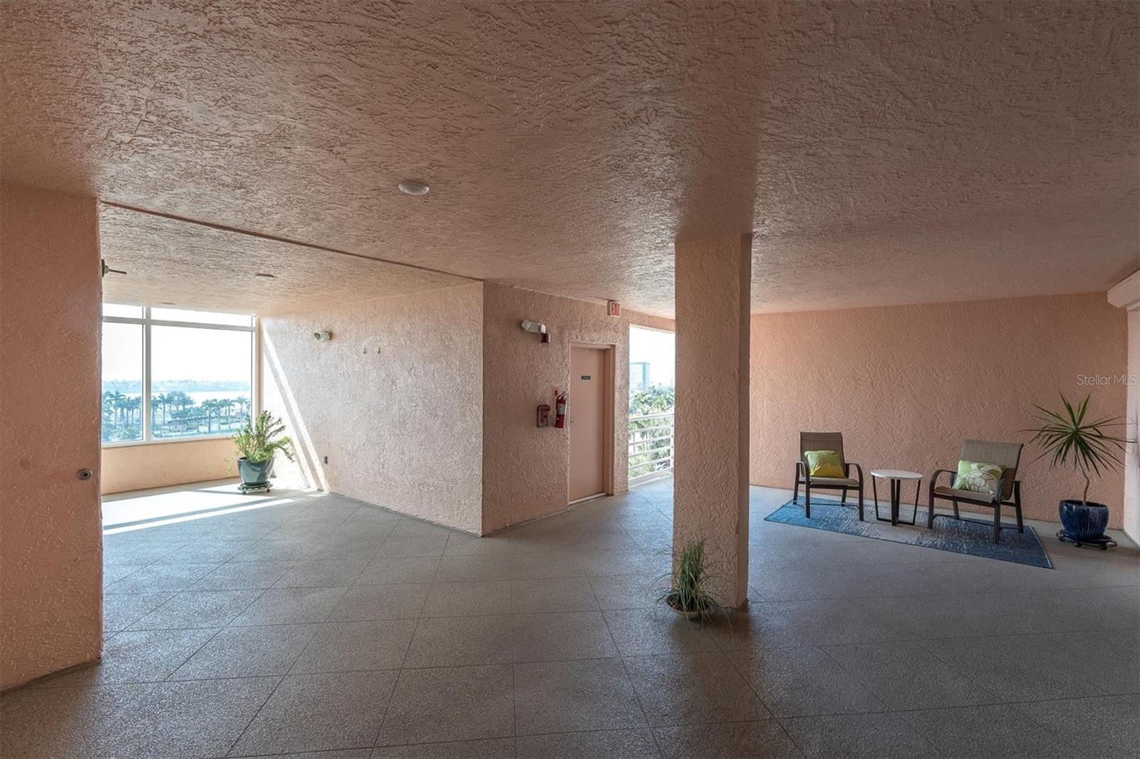 Private Terrace off elevator faces front of building