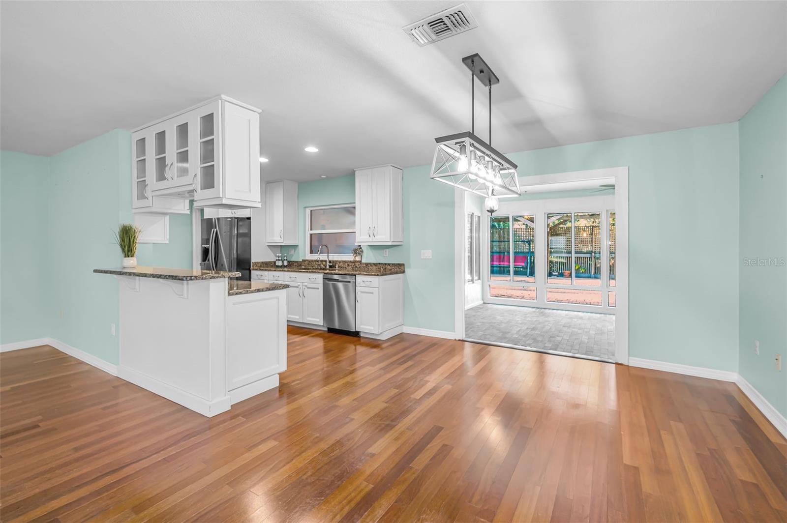 Dining area with view of pool