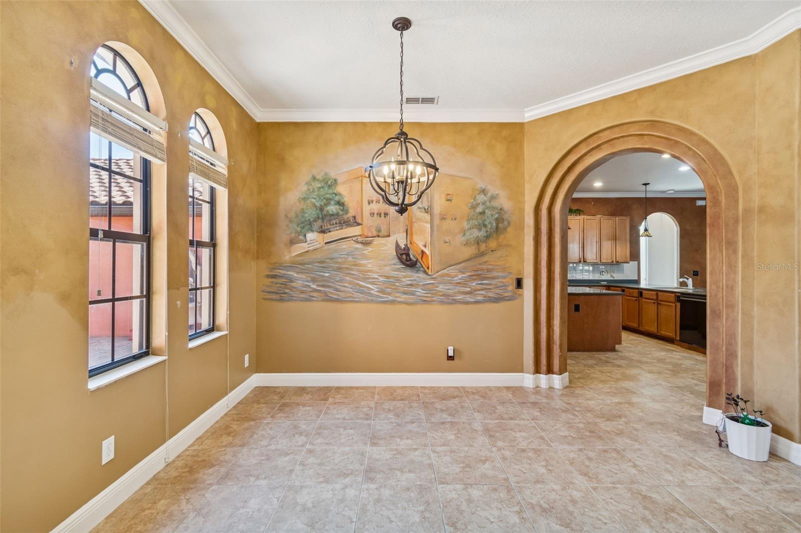 Dining room with custom mural