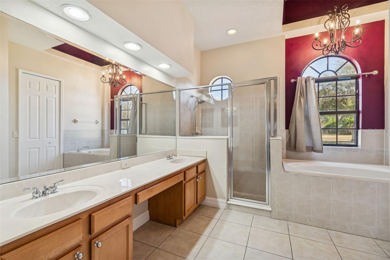 Double vanity with stall shower