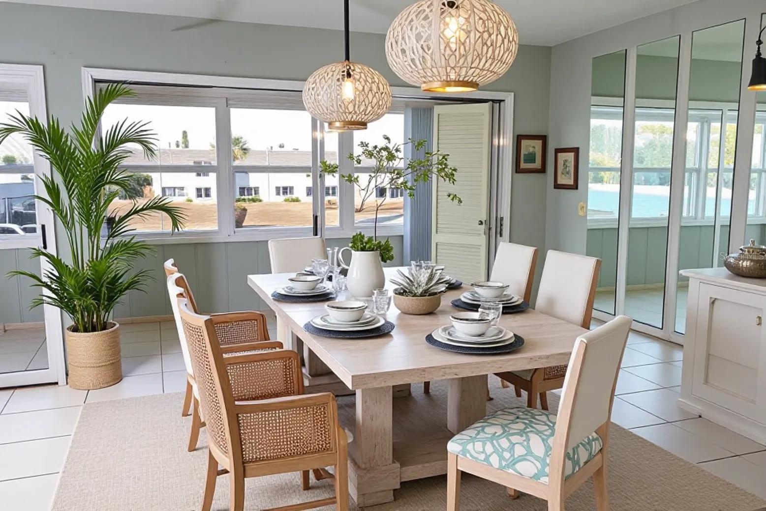 staged dining room set up option-furniture in this not included