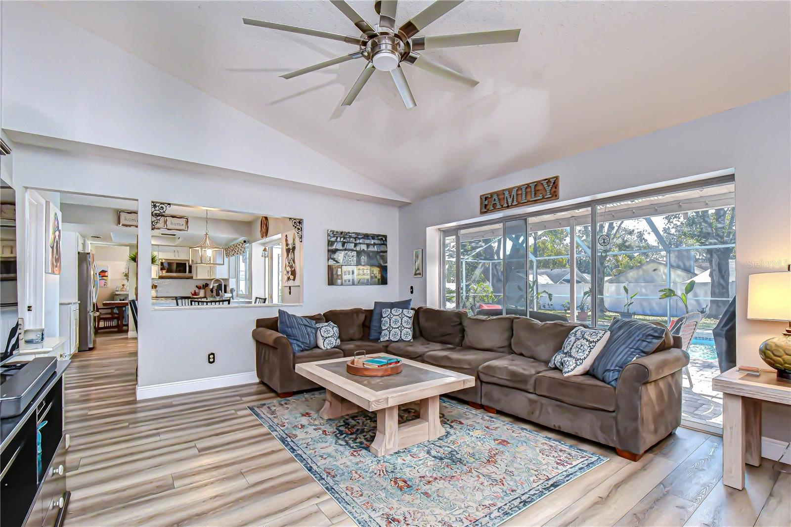 Pocket sliders to the lanai offer an indoor/outdoor living space!