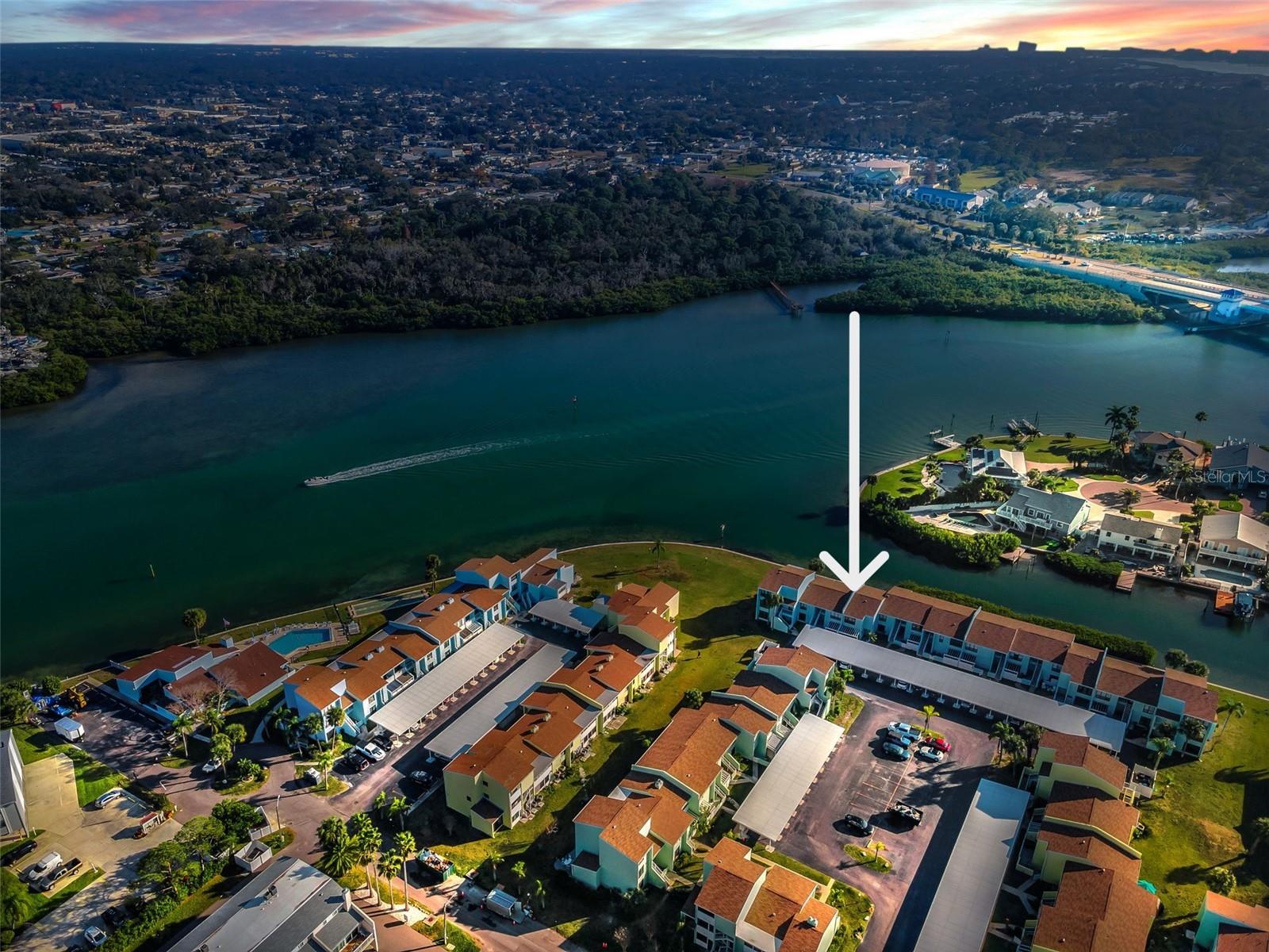 Evening aerial photo of Unit #51 on the Peninsula Finger!