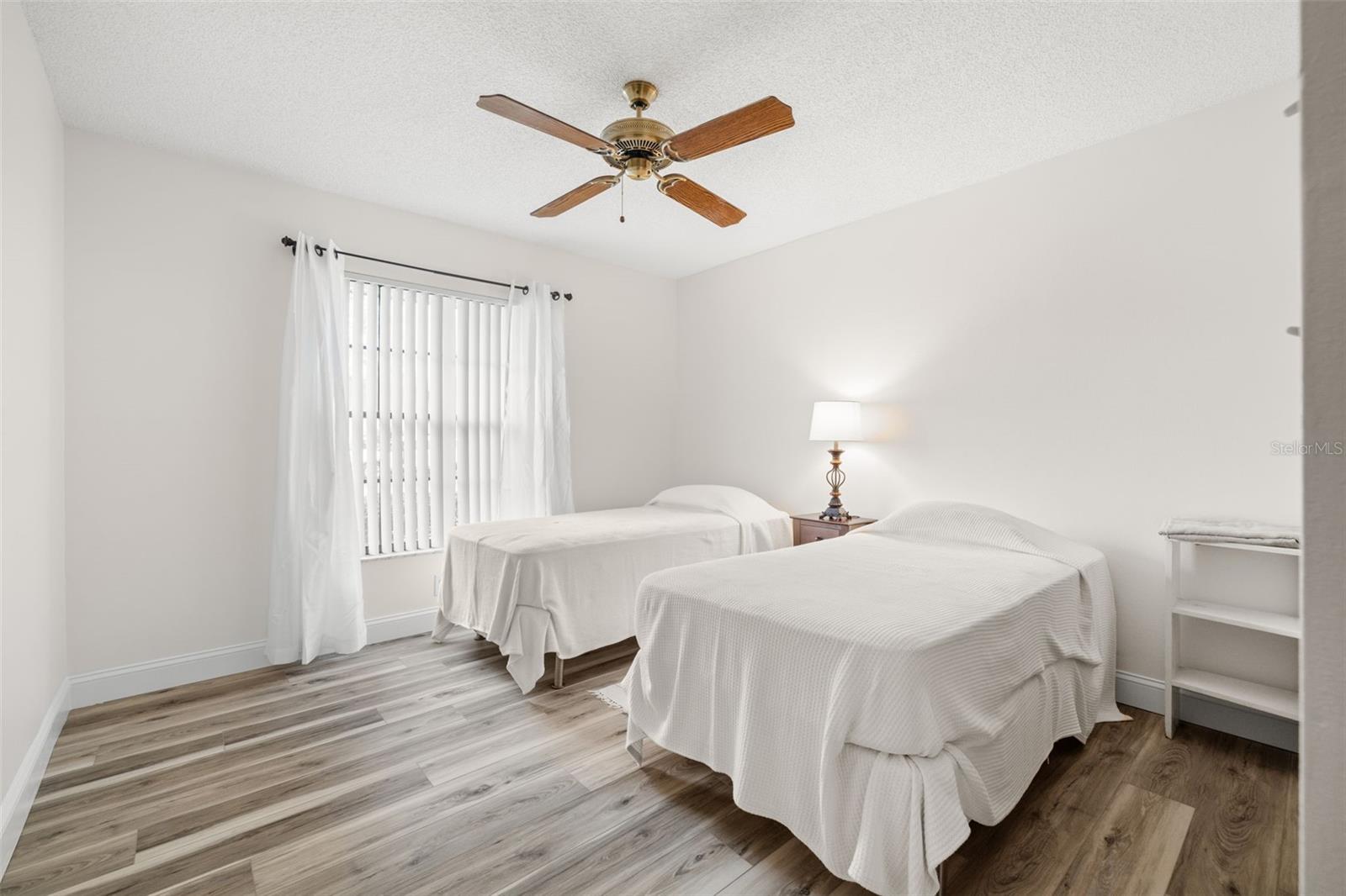 The secondary bedroom can easily accommodate two twin-sized beds or even a King sized bed.