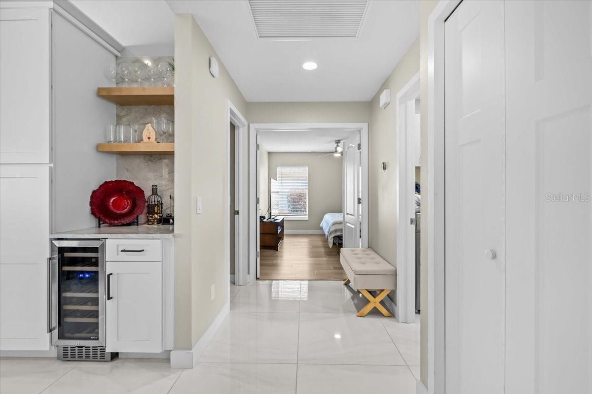 Wine Cooler Cubby and entrance to bedroom 2