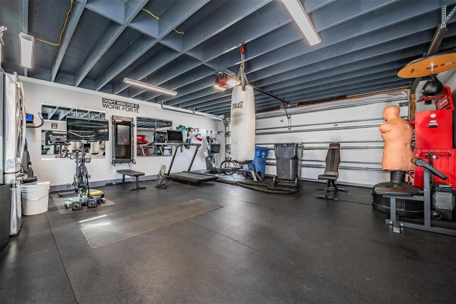2 car garage used as workout room