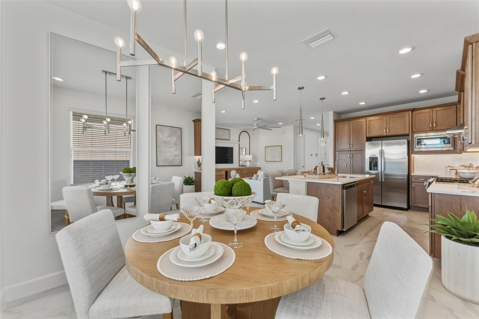 Dining Area With Chic Lighting Throughout
