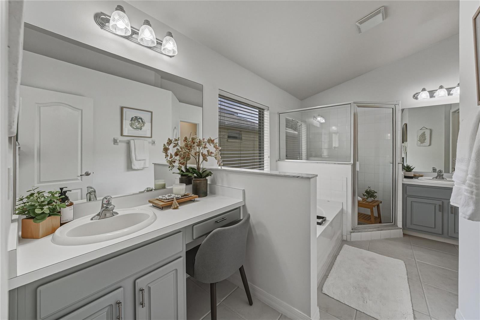 Primary Bath with Dual Vanities and Makeup Area