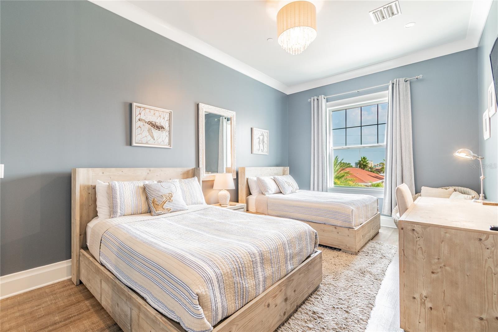 3rd Bedroom with 2 Full/Double Beds with 3 Drawer Storage Each, Flat Screen TV and Custom Walk In Closet