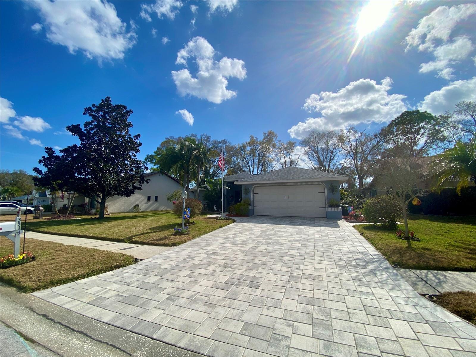 Large paver driveway and walk way