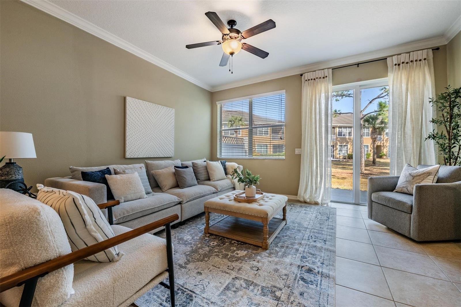 Elegant living area lets in plenty of natural light