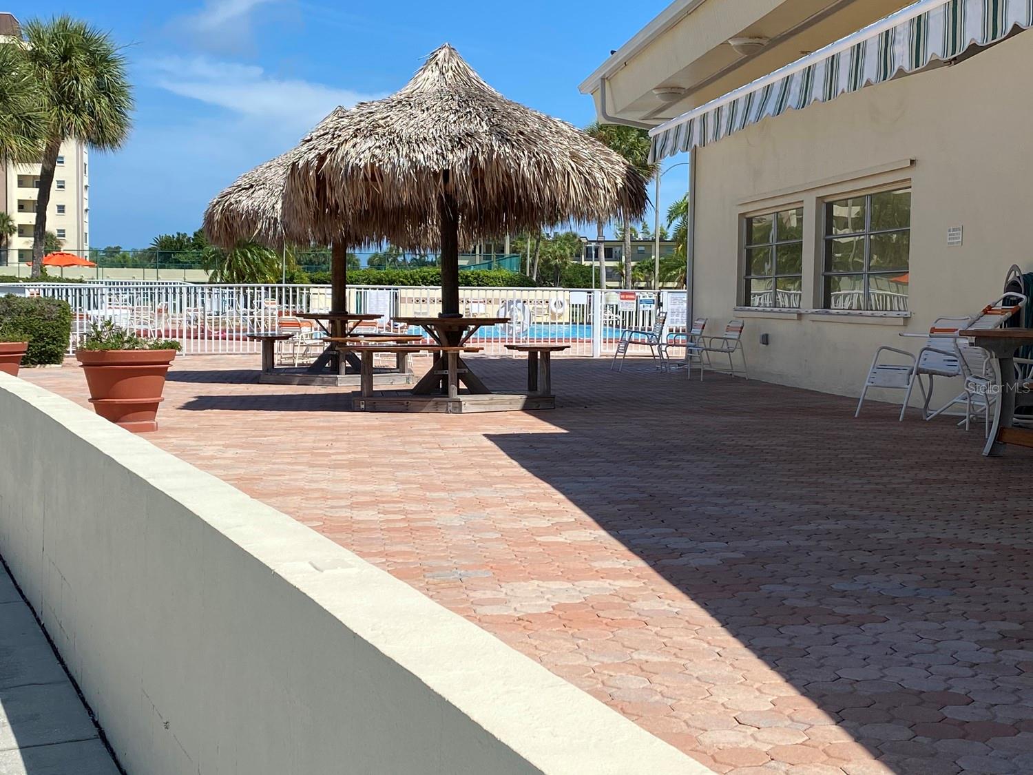 Waterfront club house and pool.