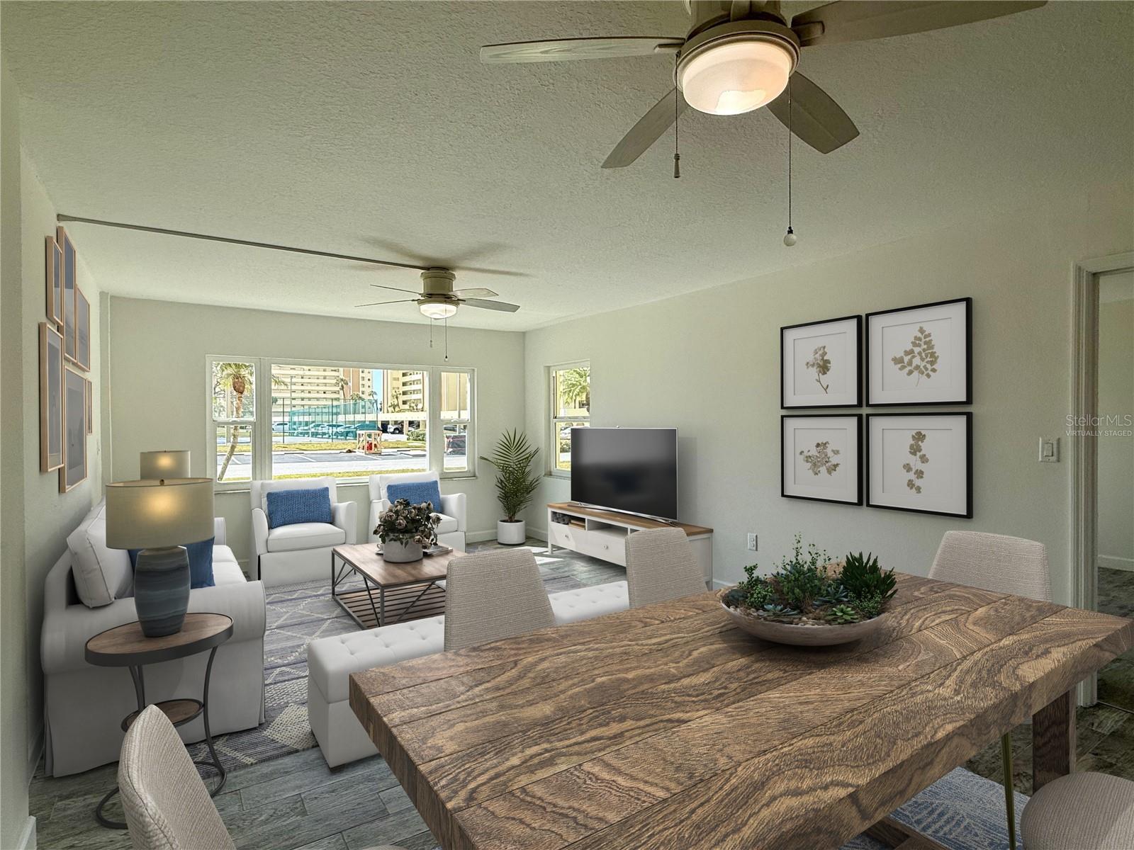 Spacious living room/dining room combo.