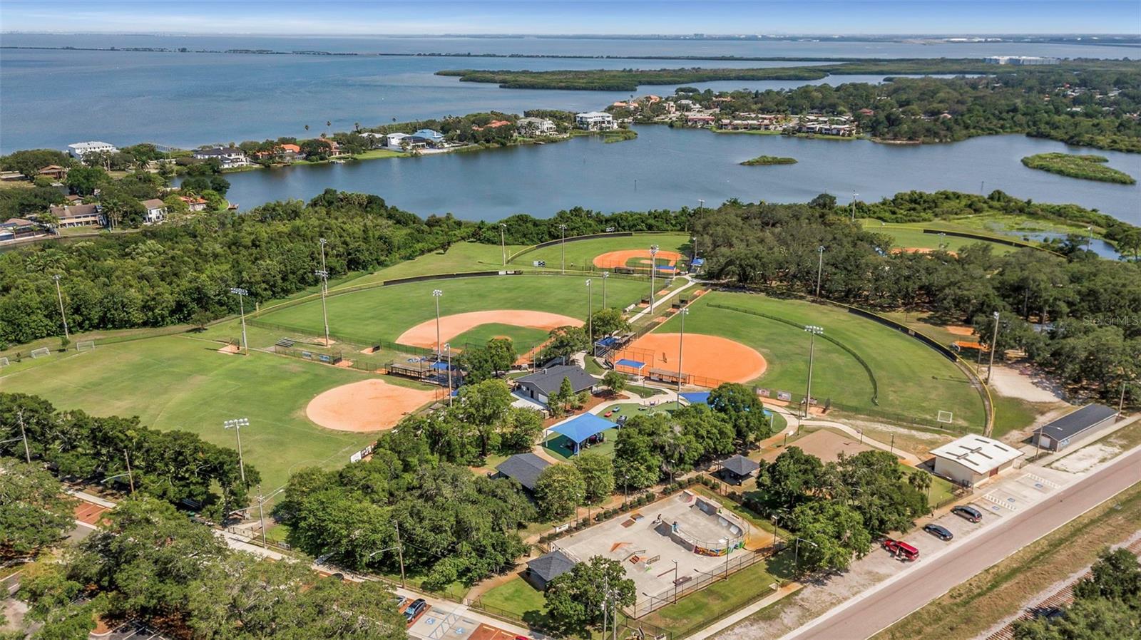 Ball park, dog park and skate park, boat ramp access to Alligator Lake.  Safety Harbor Community Center