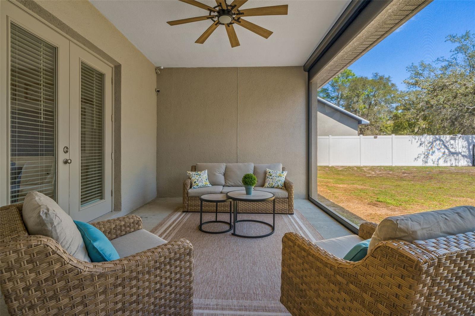 Rear porch with retractable screens