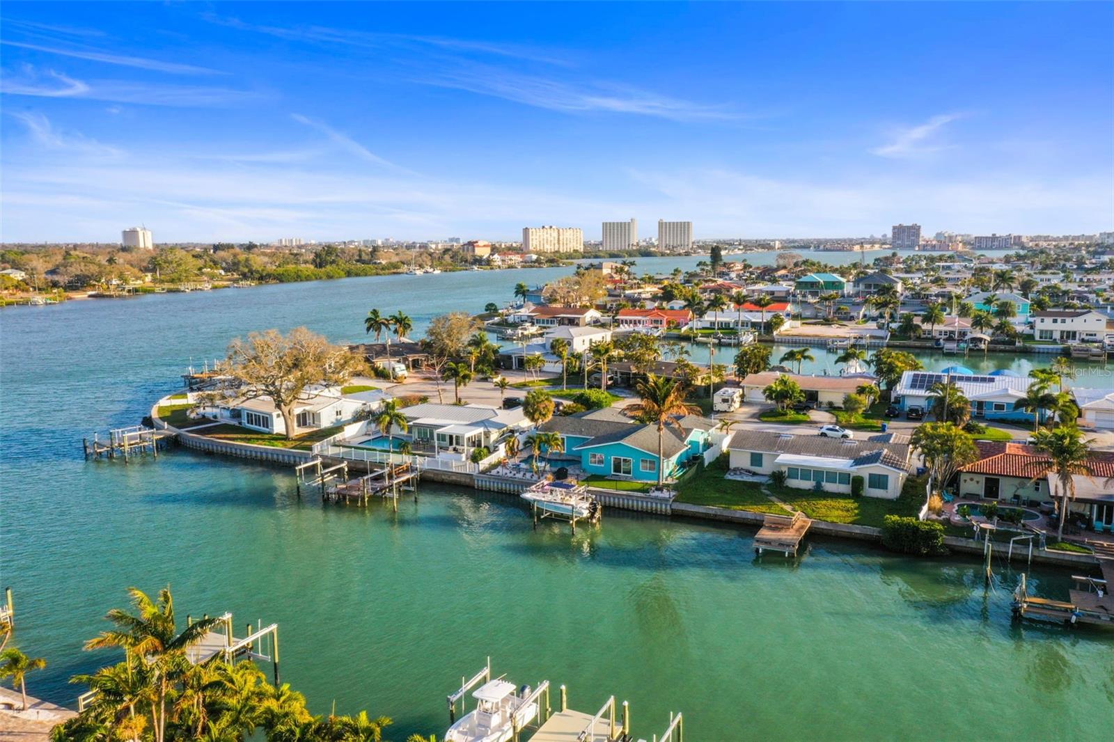 Aerial View of canal out to Open Water