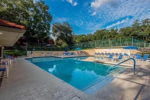 pool with heated hot tub
