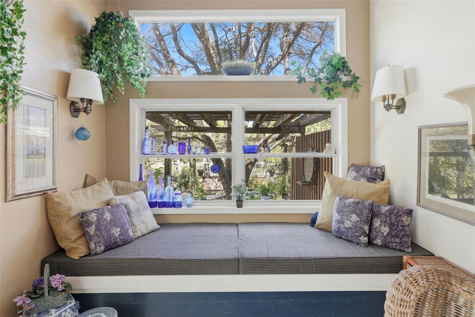 large picture window seat in the Florida room