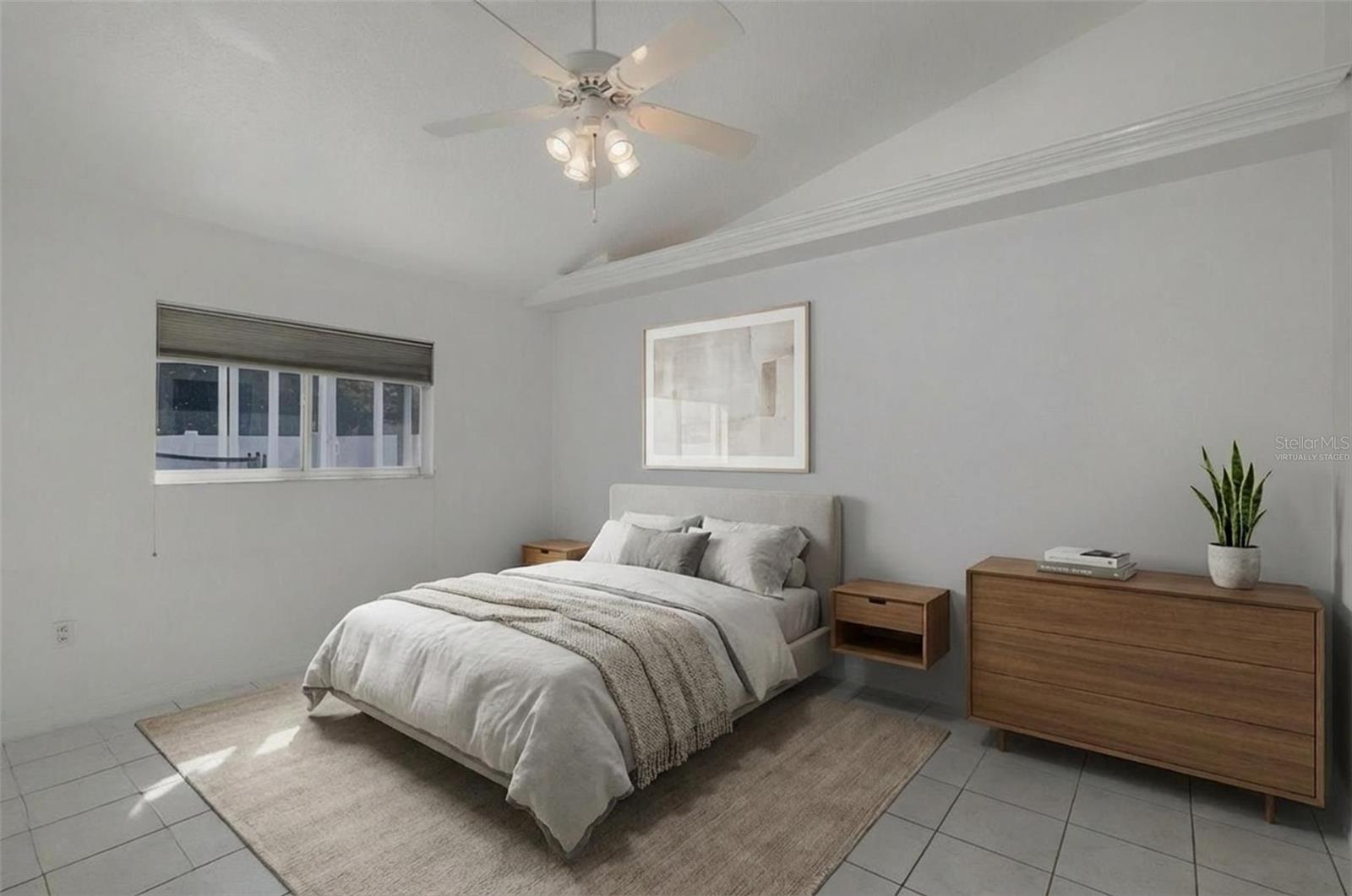 Virtually staged primary bedroom