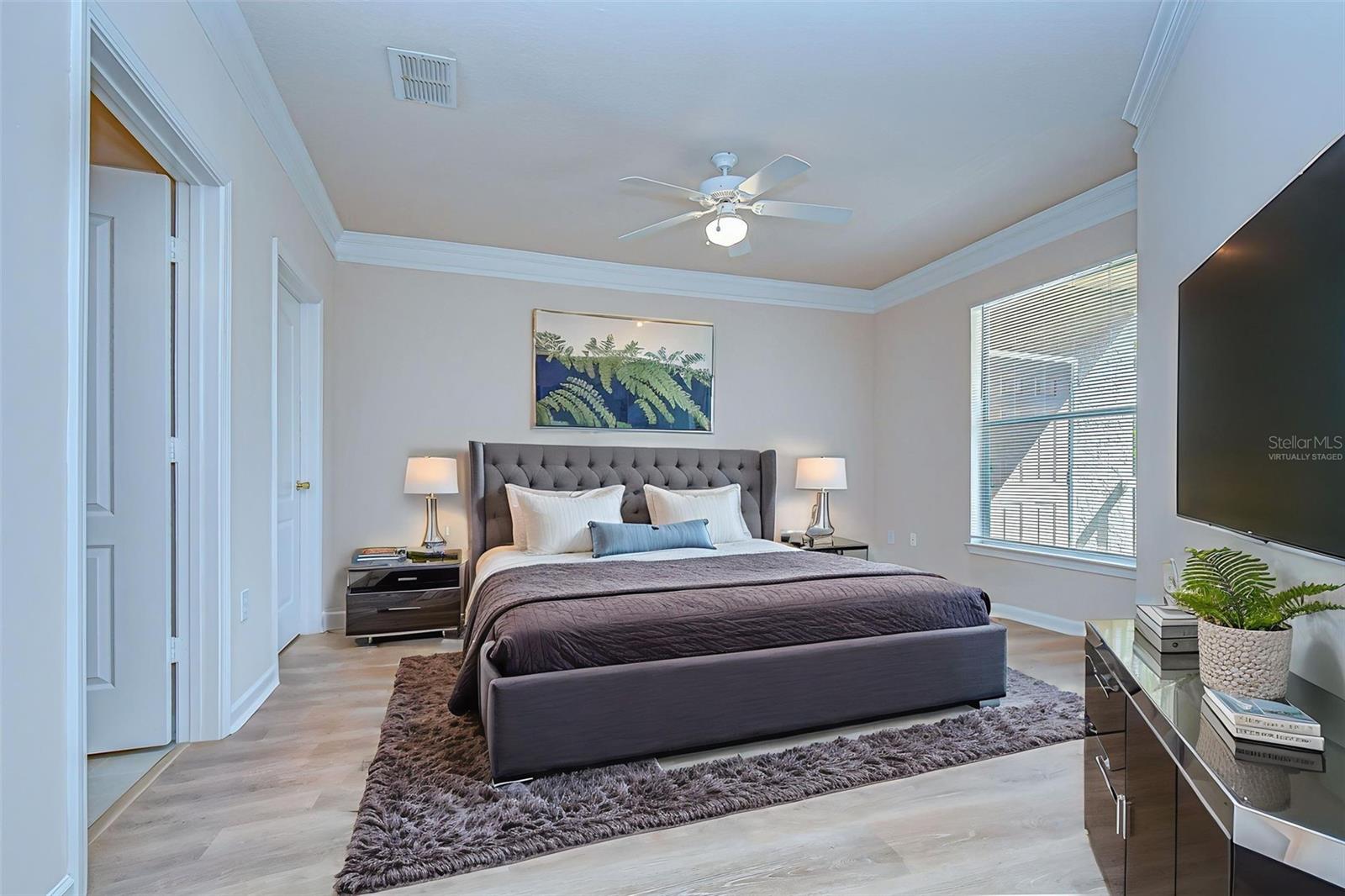 Virtually staged primary bedroom