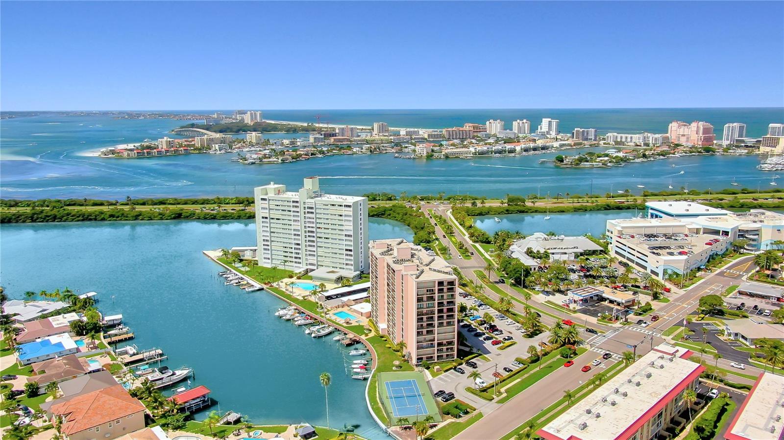 Aerial of 51 Island Way and Clearwater Beach.