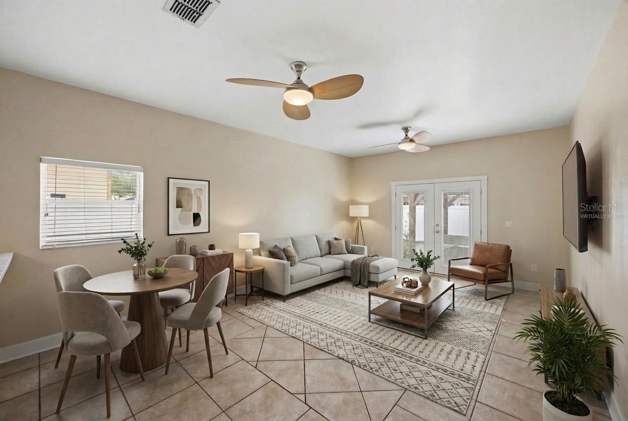 Virtually staged Family room, Dining room or breakfast nook.