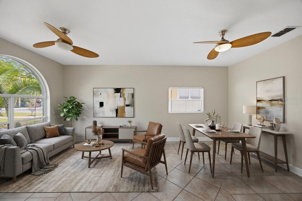 Virtually staged Formal Living/Dining Room.