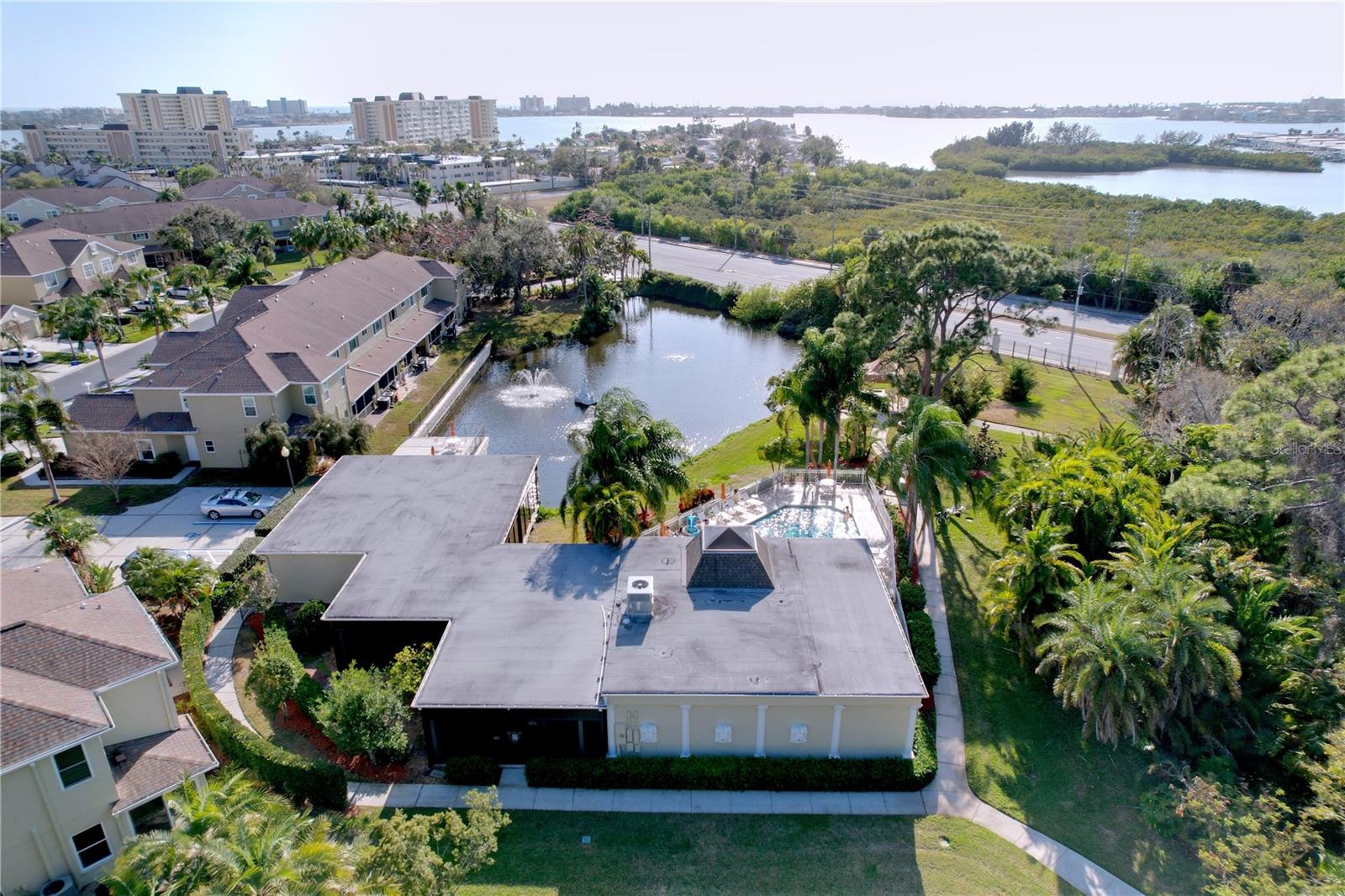 Community offers a heated pool, gym and club house.