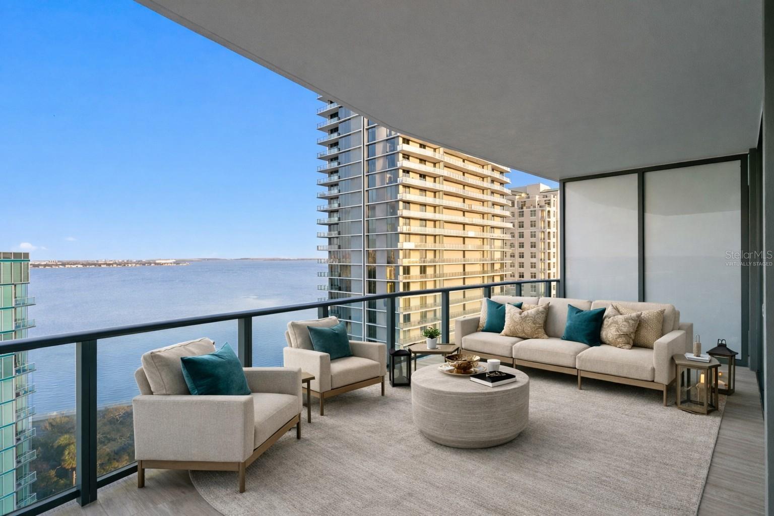 Virtually staged balcony overlooking Hillsborough Bay