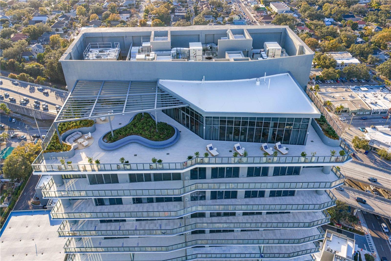 Aerial view of the spectacular Tower Two rooftop lounge