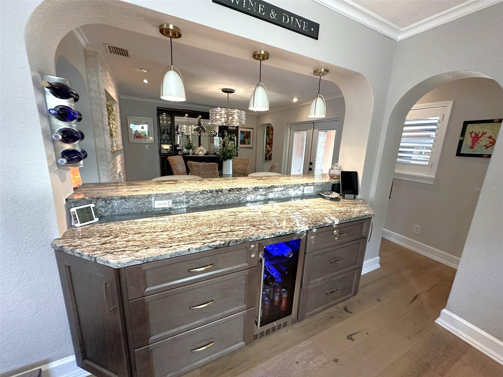 Additional counter space & bar area with bev cooler