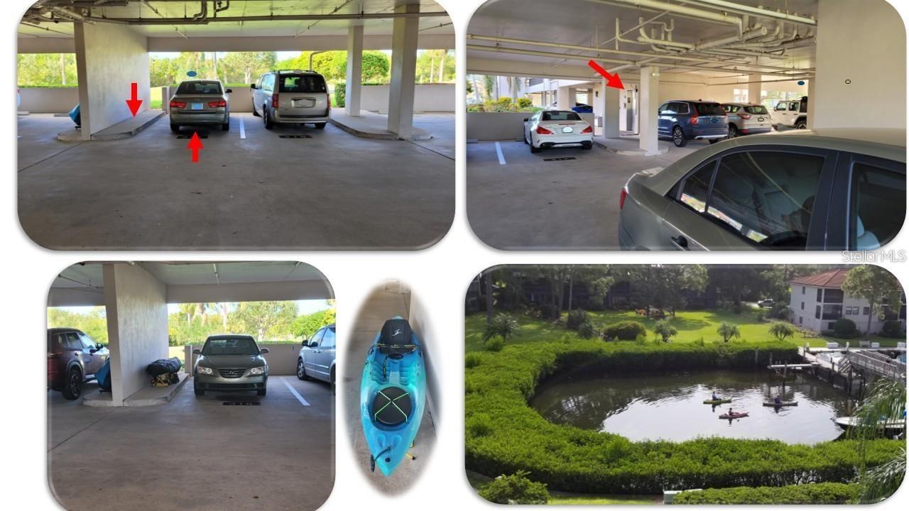 Your assigned garage parking, is less than 20 steps to the elevator with carts to bring up your bags, and a step up curb along side to keep a kayak that can be rolled or carried...
