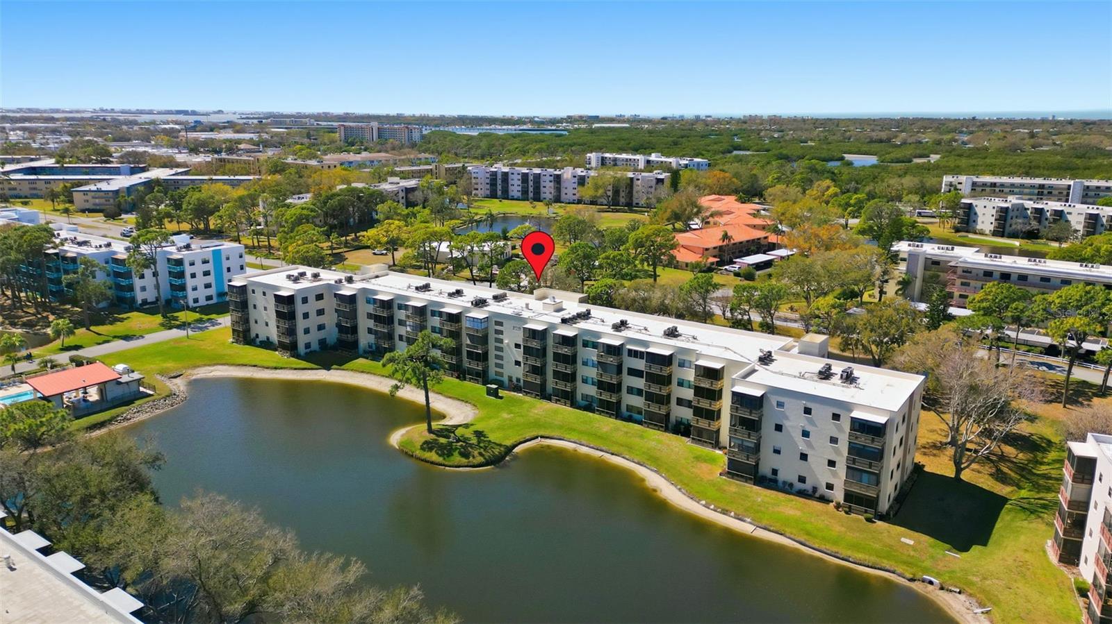 Drone shot highlighting central St. Petersburg location