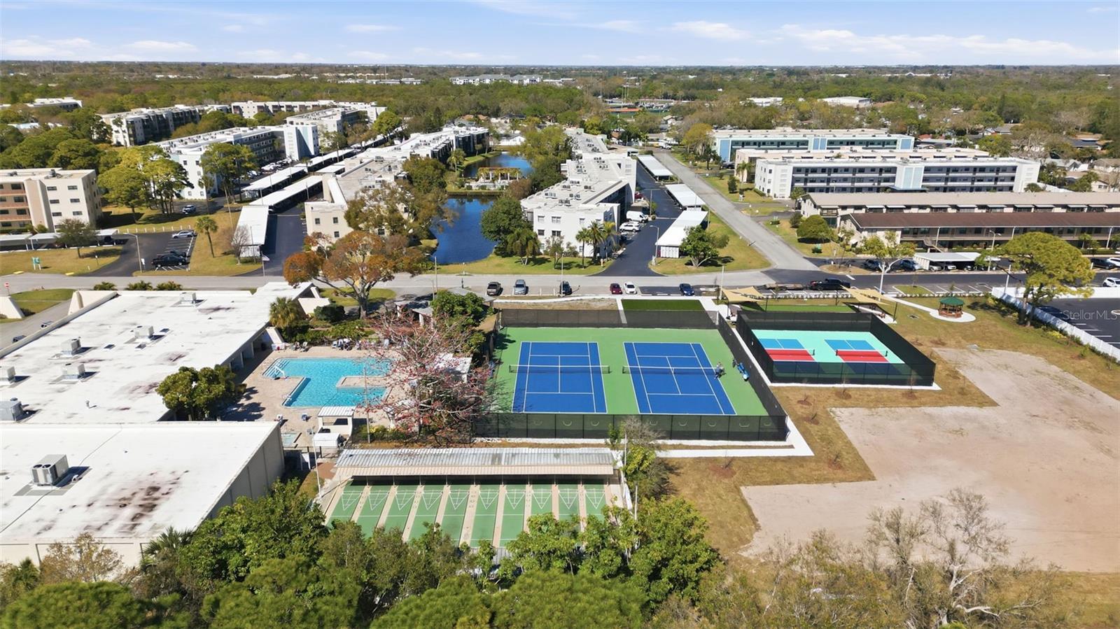Drone view of shared outdoor spaces