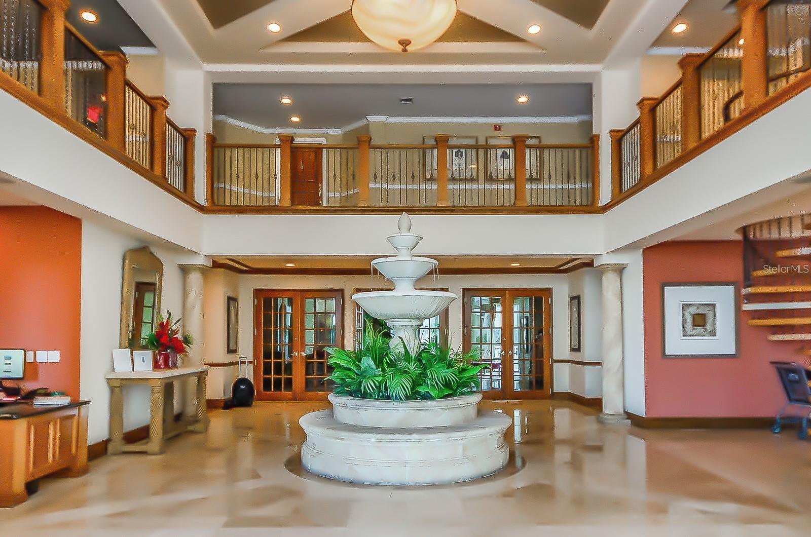 Welcoming Lobby with the community library.