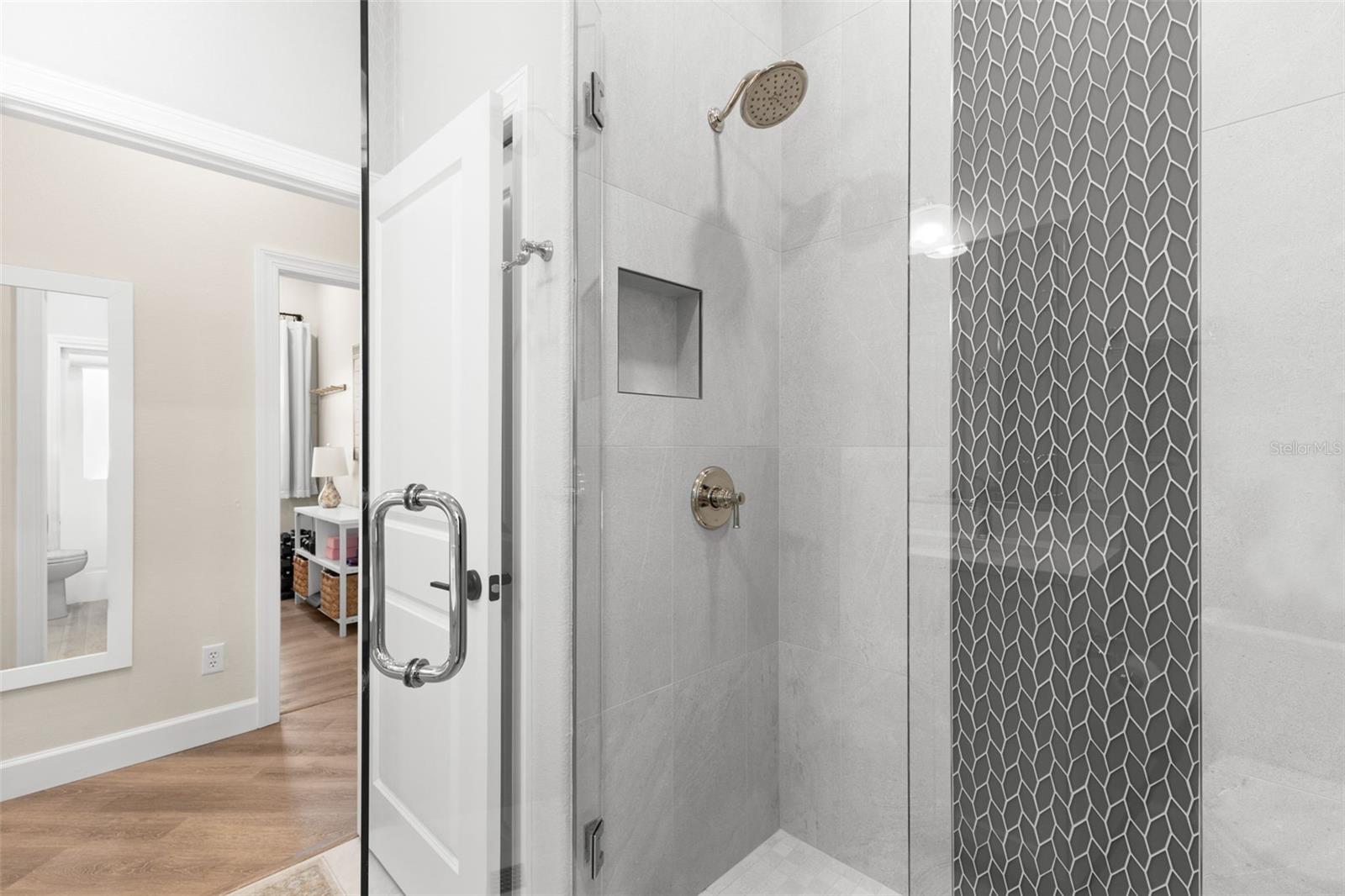 Step-in shower with lovely detailing