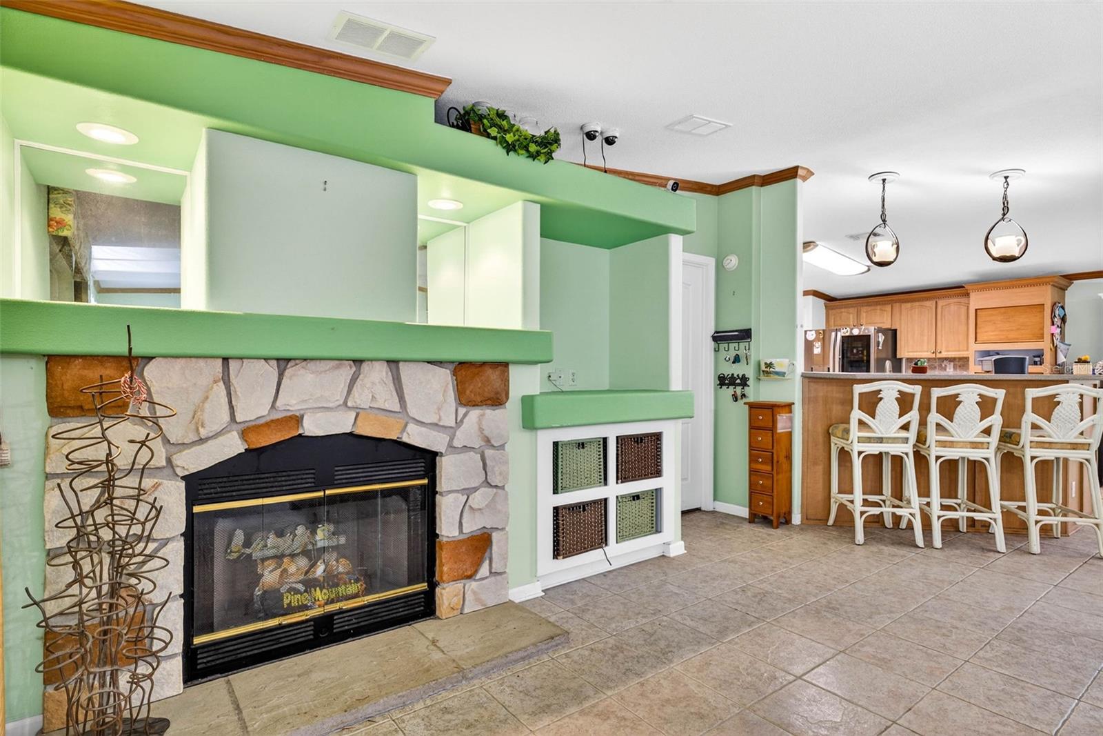 wood burning fireplace