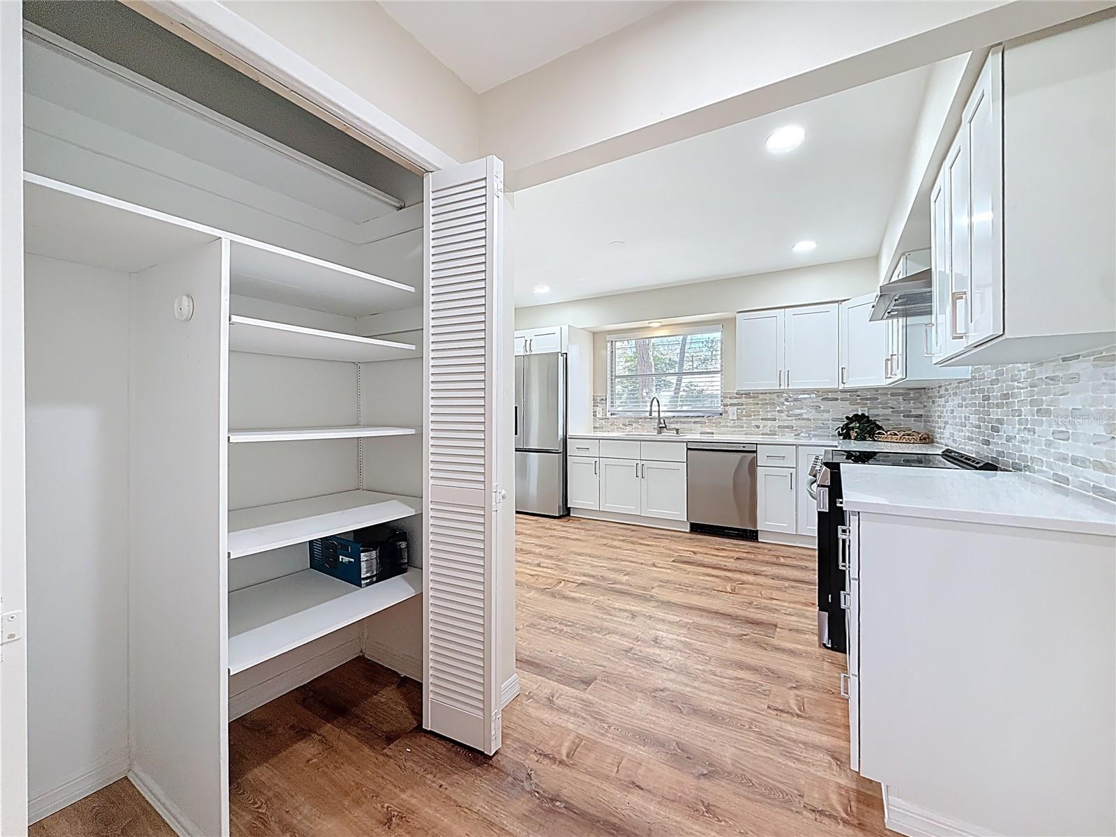 Large Utility and kitchen pantry closet between dining room and kitchen