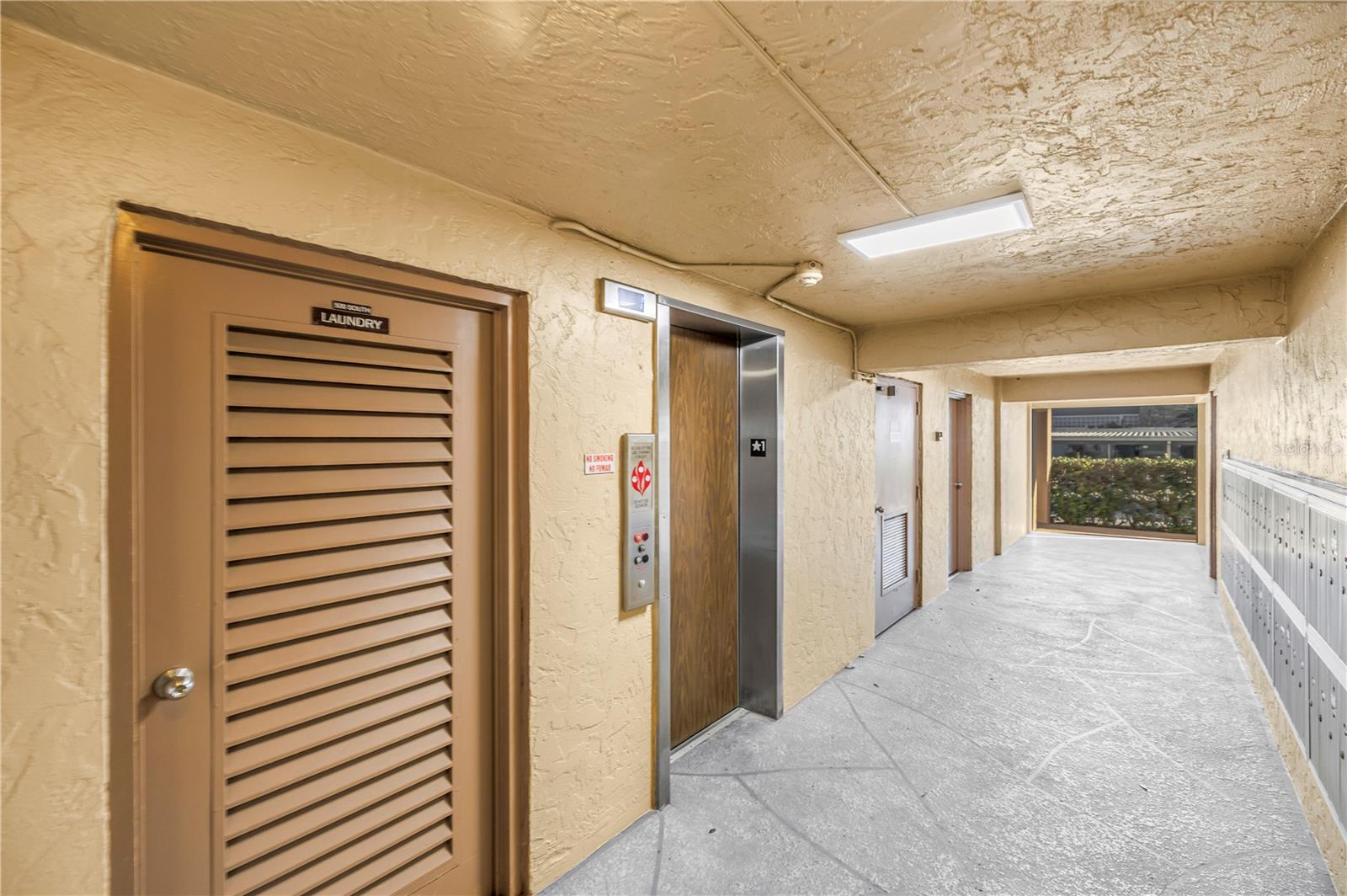 storage units, mailboxes laundry and elevators