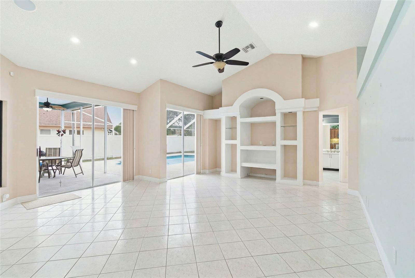 Great Room with virtual furniture removal for visualization of room size.