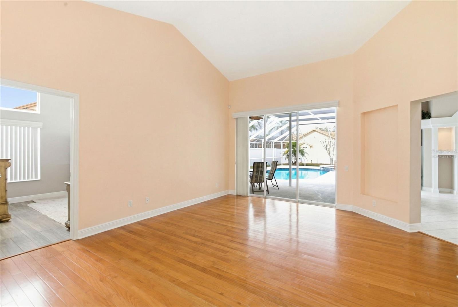 Family Rm with virtual furniture removal for visualization of room size.